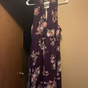 Purple floral, floor length, sun dress.